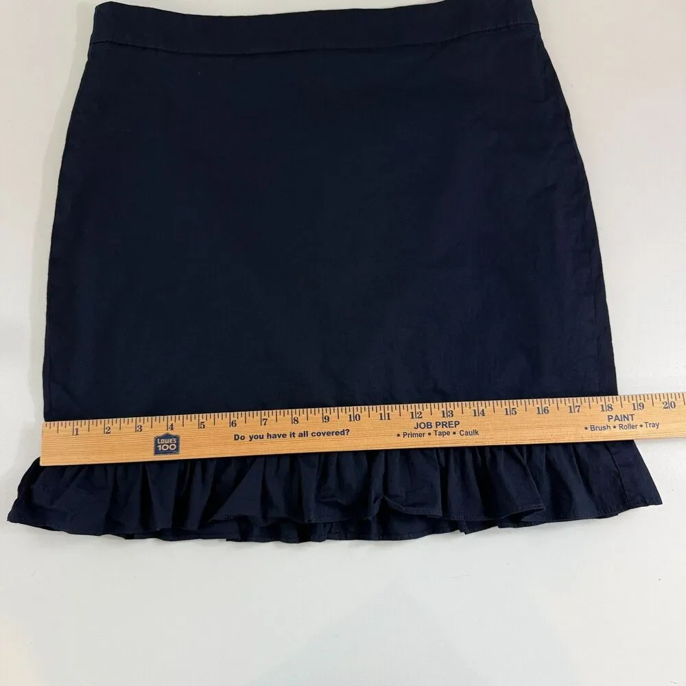 J.Crew Womens Size 4 Navy Blue Ruffle Hem Mini Skirt Cotton Stretch J0907